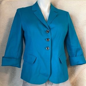 Teal Jewel Toned 3/4 Sleeve Button Front Jacket Career Blazer
